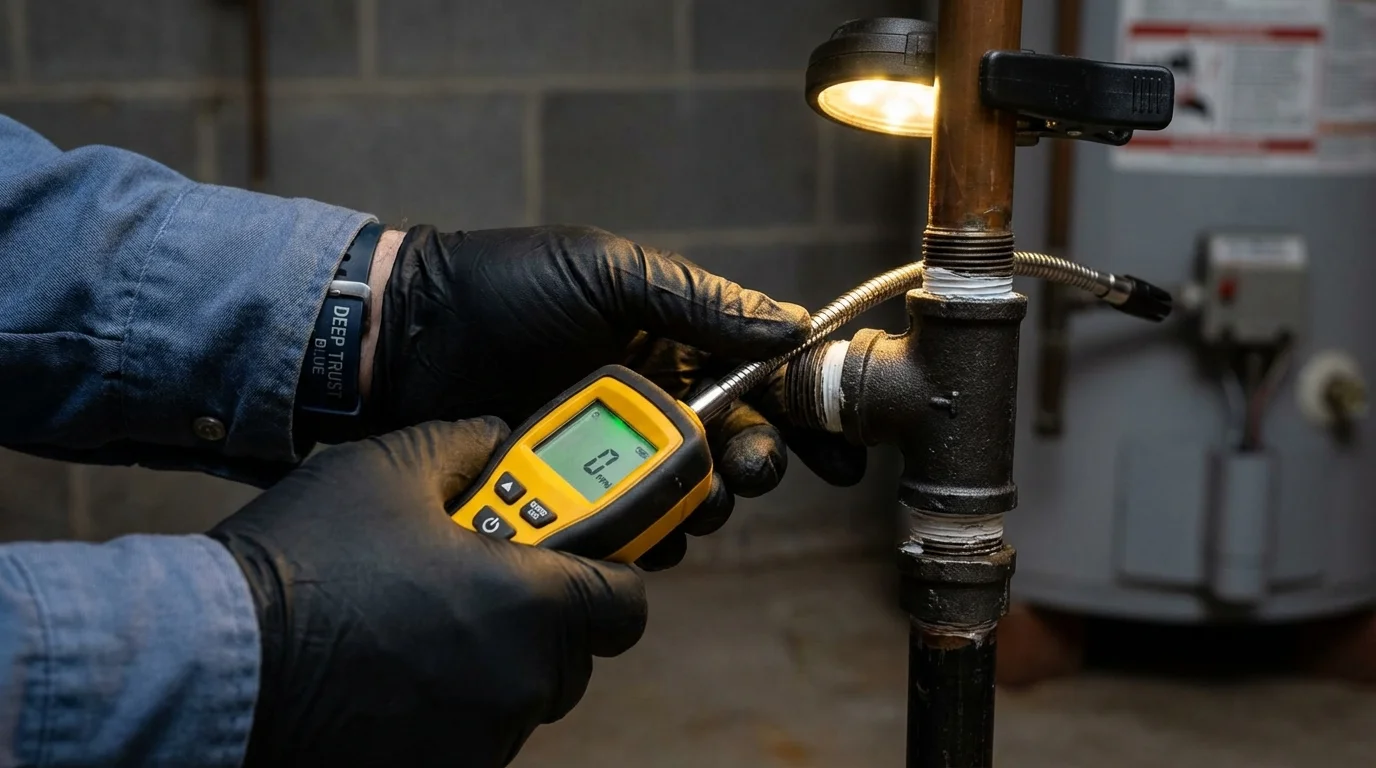 Gas leak detection with electronic sniffer by Johns Plumbing LLC in Kittredge