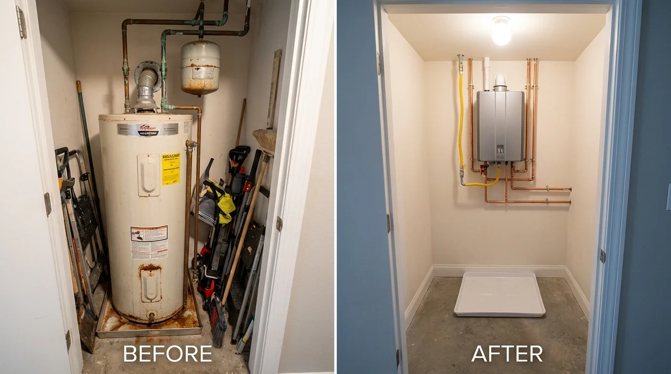 Tank water heater versus wall-mounted tankless unit comparison for Kittredge, CO homeowners
