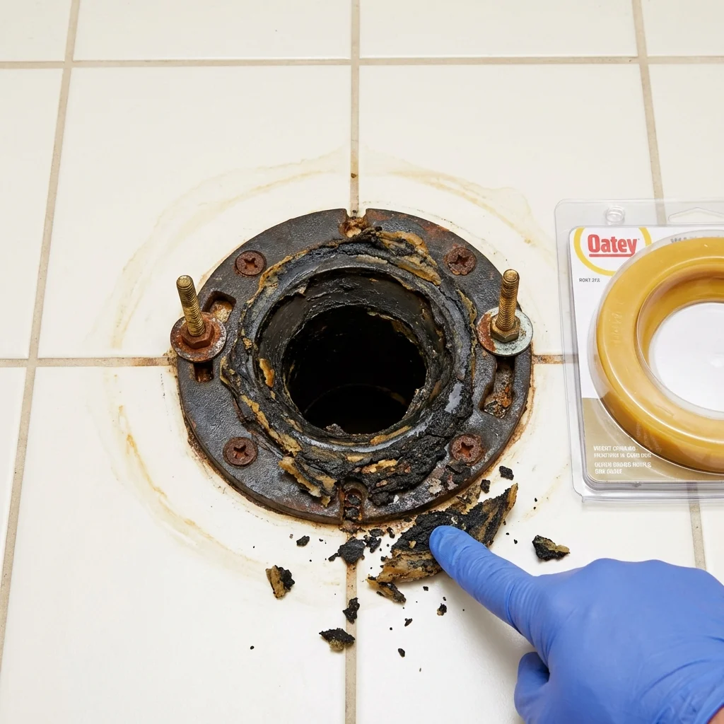Failed wax ring showing water seepage at the base of a toilet in a Kittredge, CO home